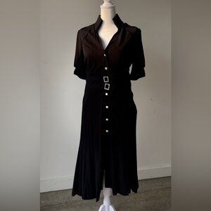 Etcetera Black Button-Front Shirt Midi Dress with Double Buckle Belt